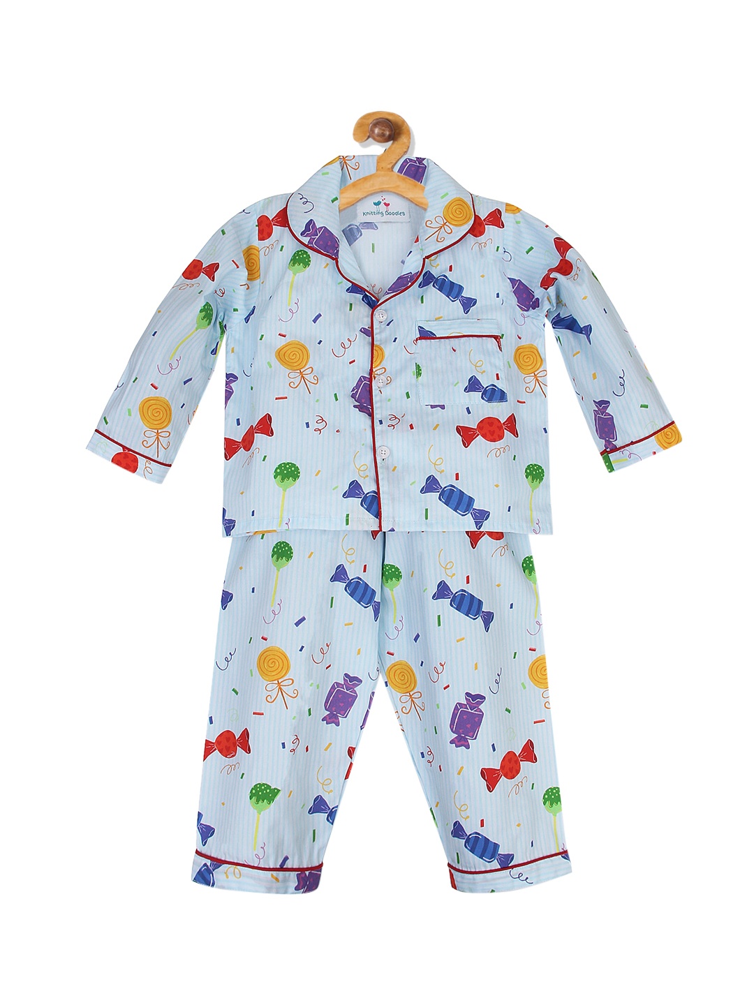 

Knitting Doodles Kids Blue Printed Cotton Night Suit