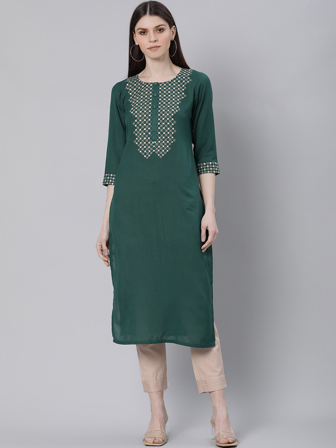 

Gerua By Libas Women Green Geometric Yoke Design Kurta