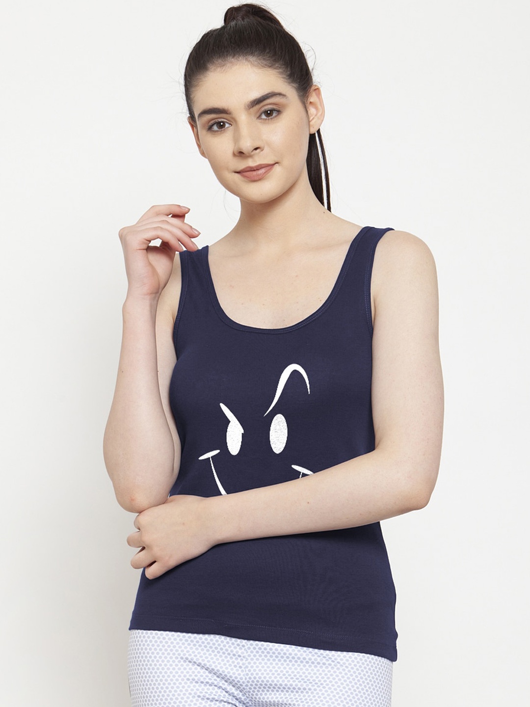 

Friskers Navy Blue & White Print Tank Top
