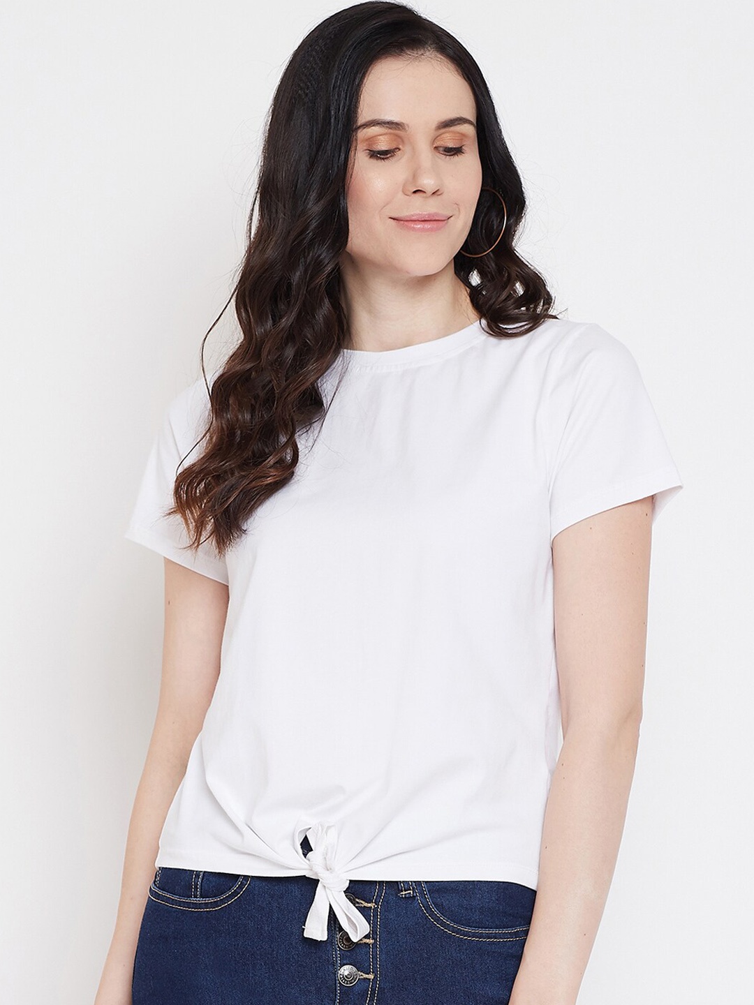 

Imfashini Women White Solid High Neck T-shirt