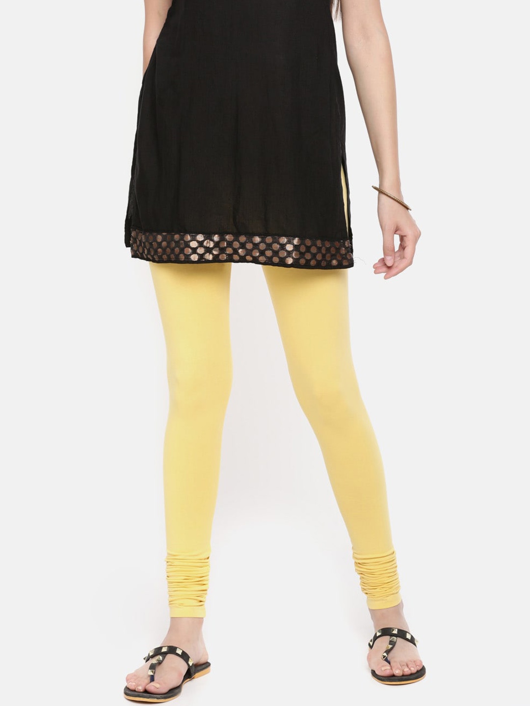 

De Moza Women Yellow Solid Churidar-Length Leggings