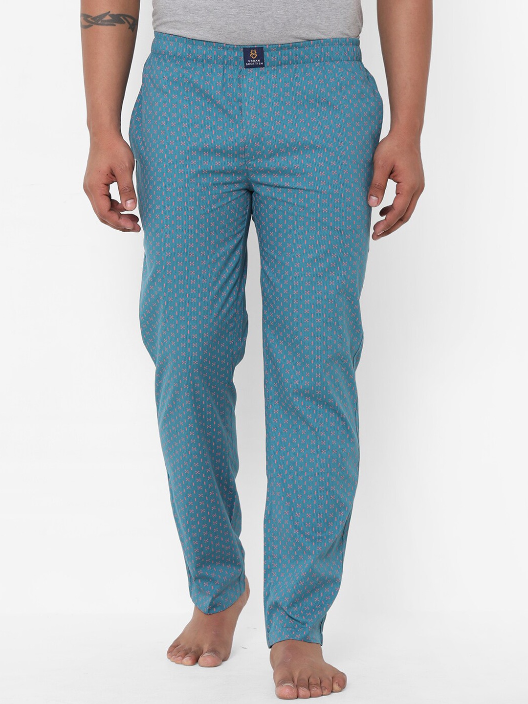 

URBAN SCOTTISH Men Blue & Pink Printed Lounge Pants