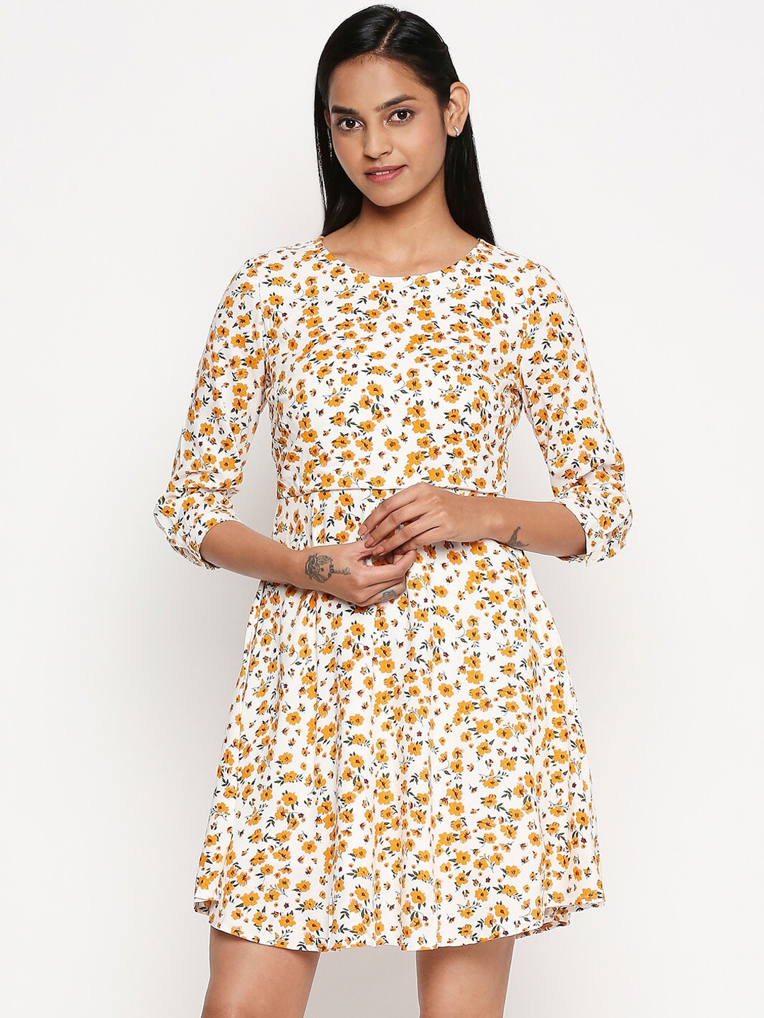 

Honey by Pantaloons Women White Printed Fit and Flare Dress