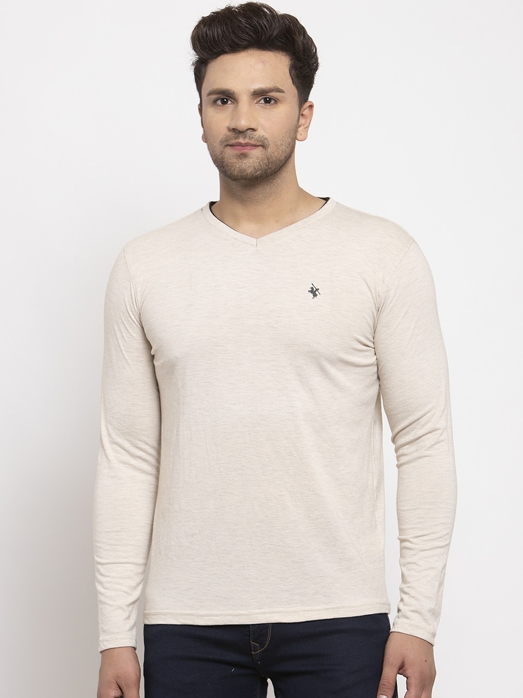 

Cantabil Men Beige Solid V-Neck T-shirt