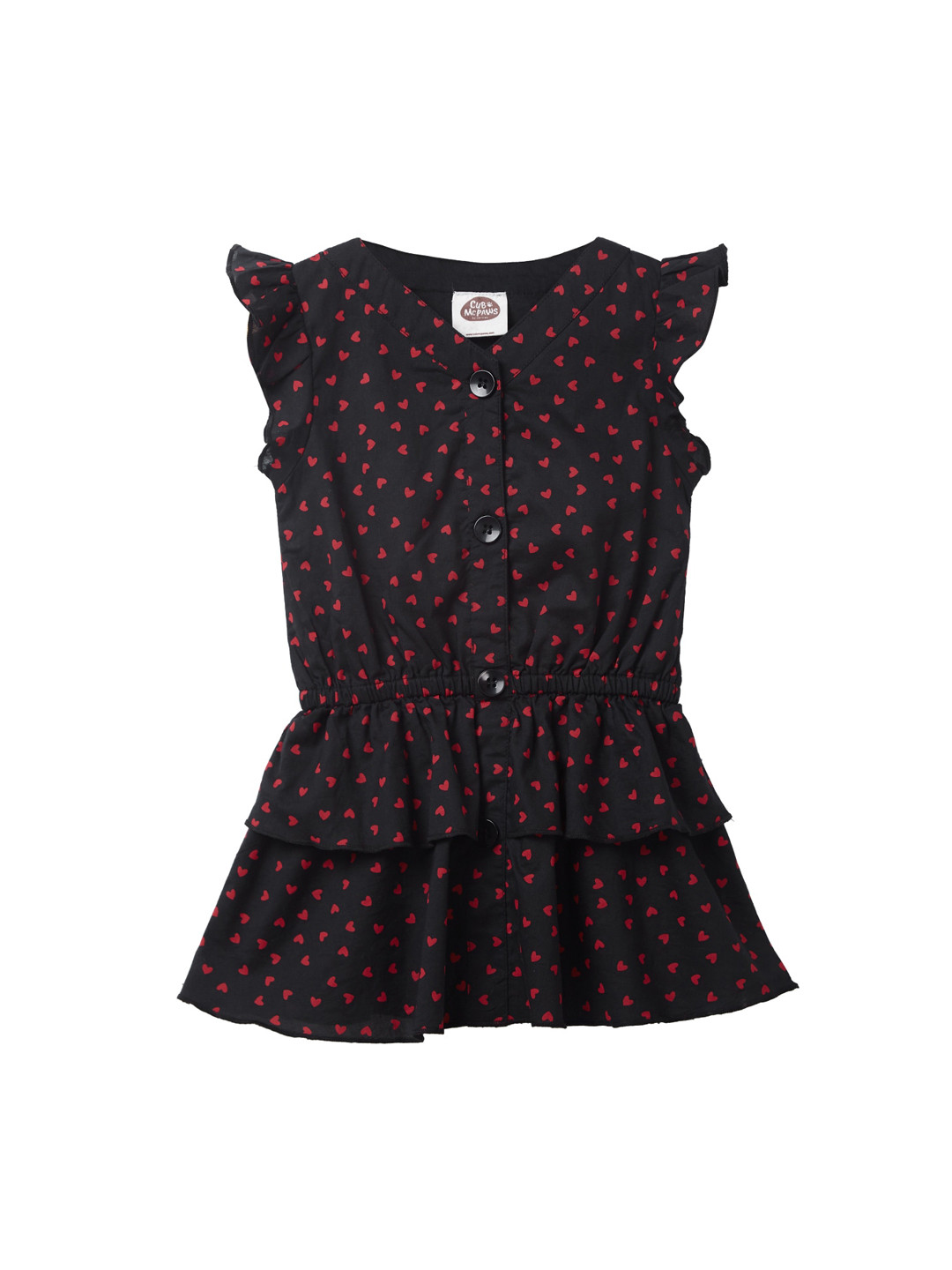 

Cub McPaws Black Printed Layered Cinched Waist Top