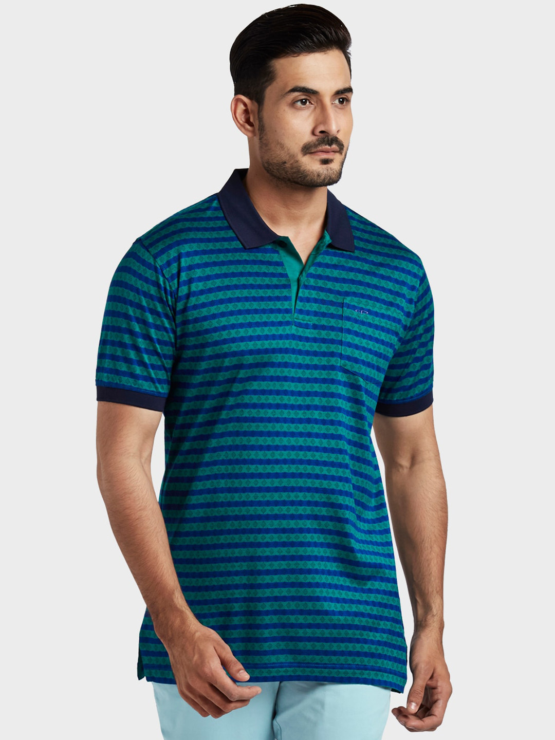

ColorPlus Men Blue Striped Polo Collar T-shirt