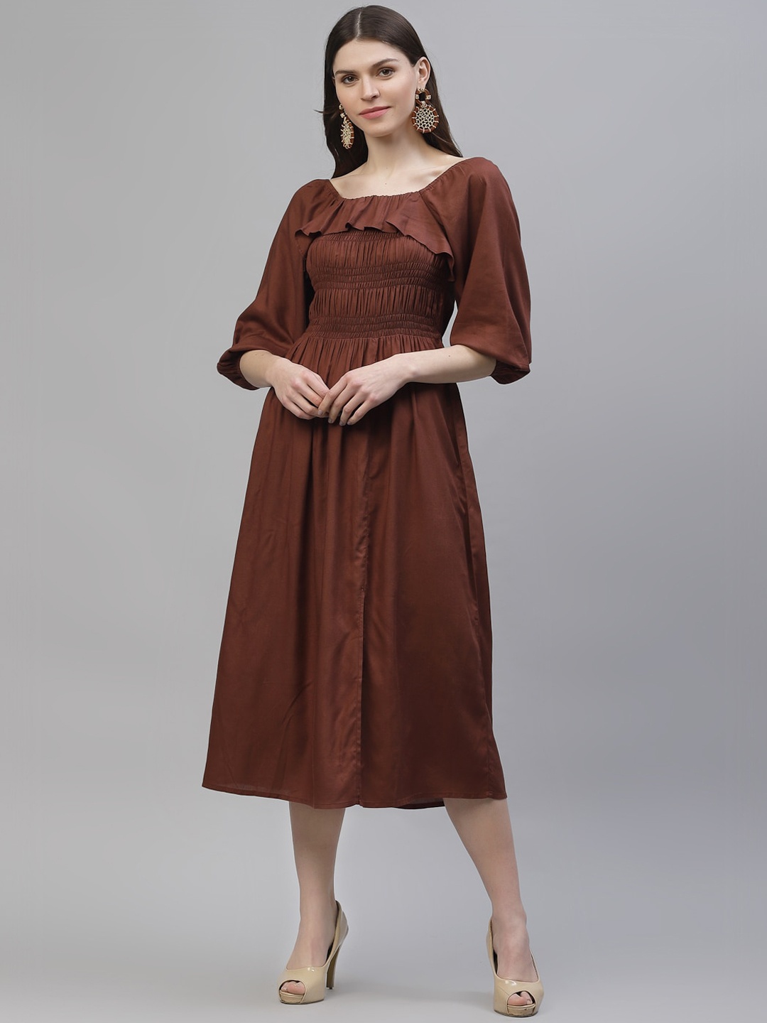 

Athena Women Brown Solid A-Line Dress