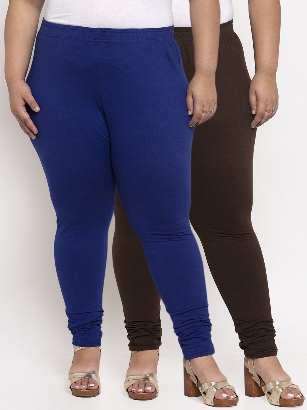 

TAG 7 PLUS Women Pack Of 2 Blue & Brown Solid Plus Size Ankle-Length Leggings