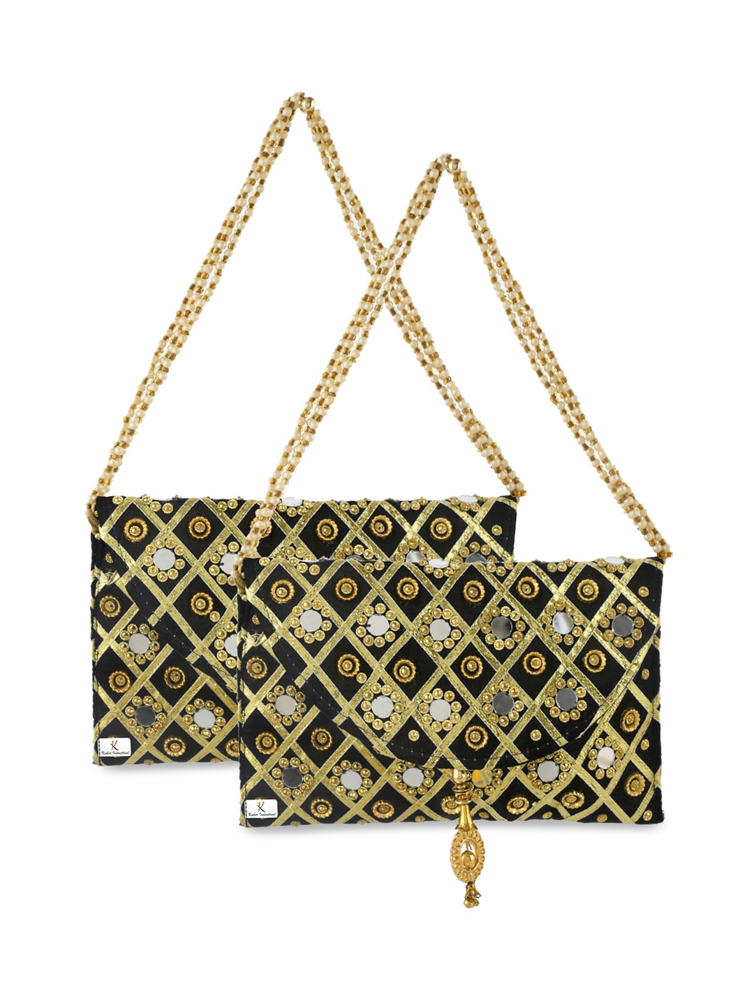 

Kuber Industries Set of 2 Black Embellished Handheld Bag