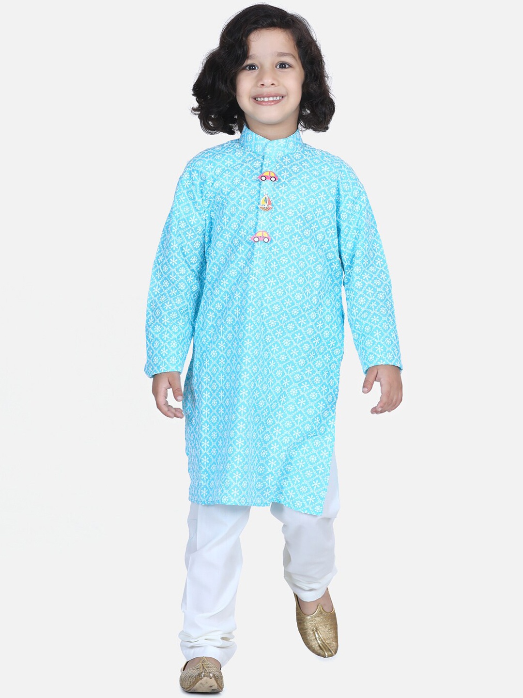 

LilPicks Boys Blue Woven Design Kurta with Churidar