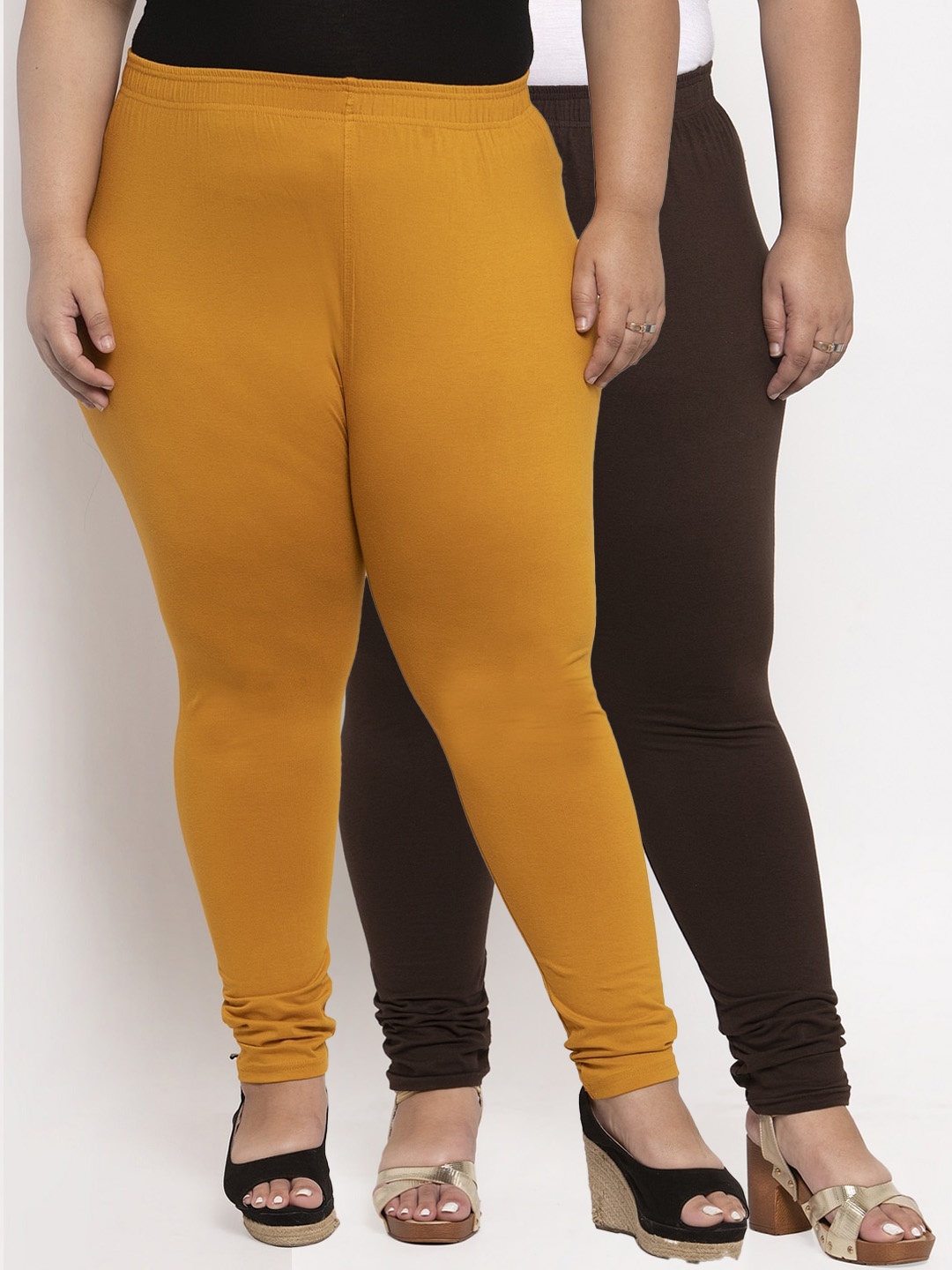 

TAG 7 PLUS Women Pack Of 2 Solid Plus Size Ankle-Length Leggings, Mustard