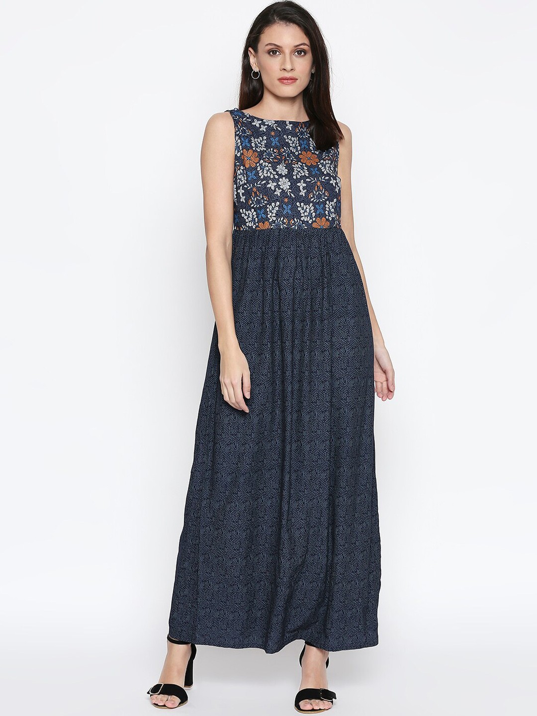 

People Women Navy Blue Printed Maxi Dress