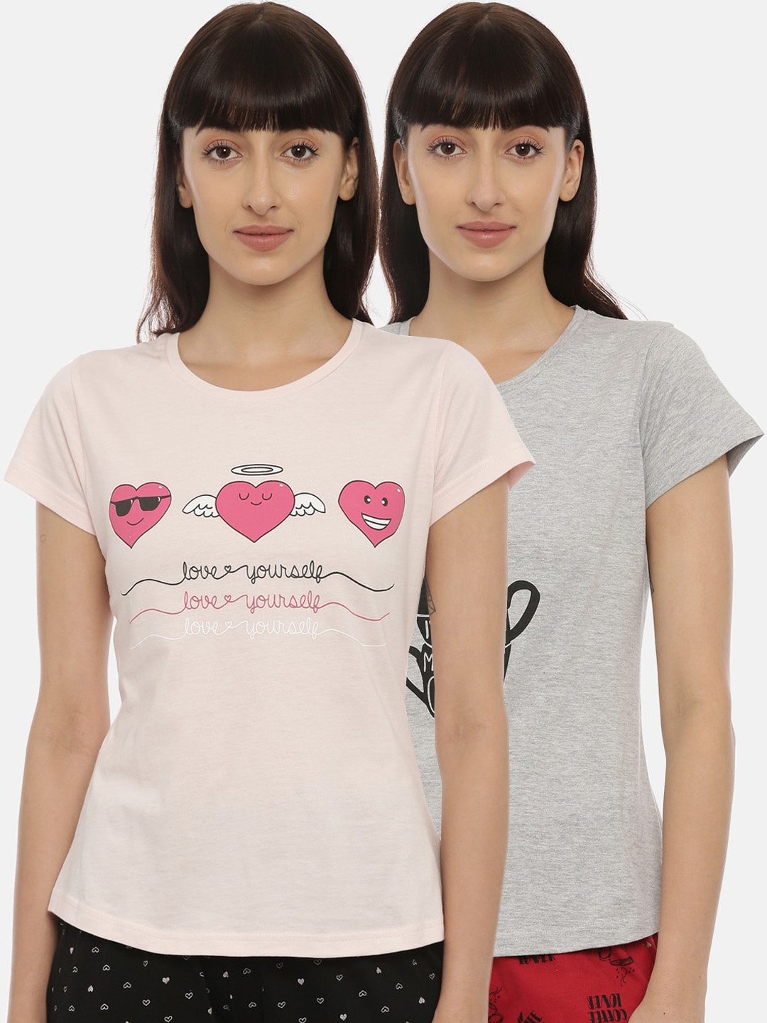 

Curare Women Pack Of 2 Printed Cotton Lounge T-Shirts, Grey