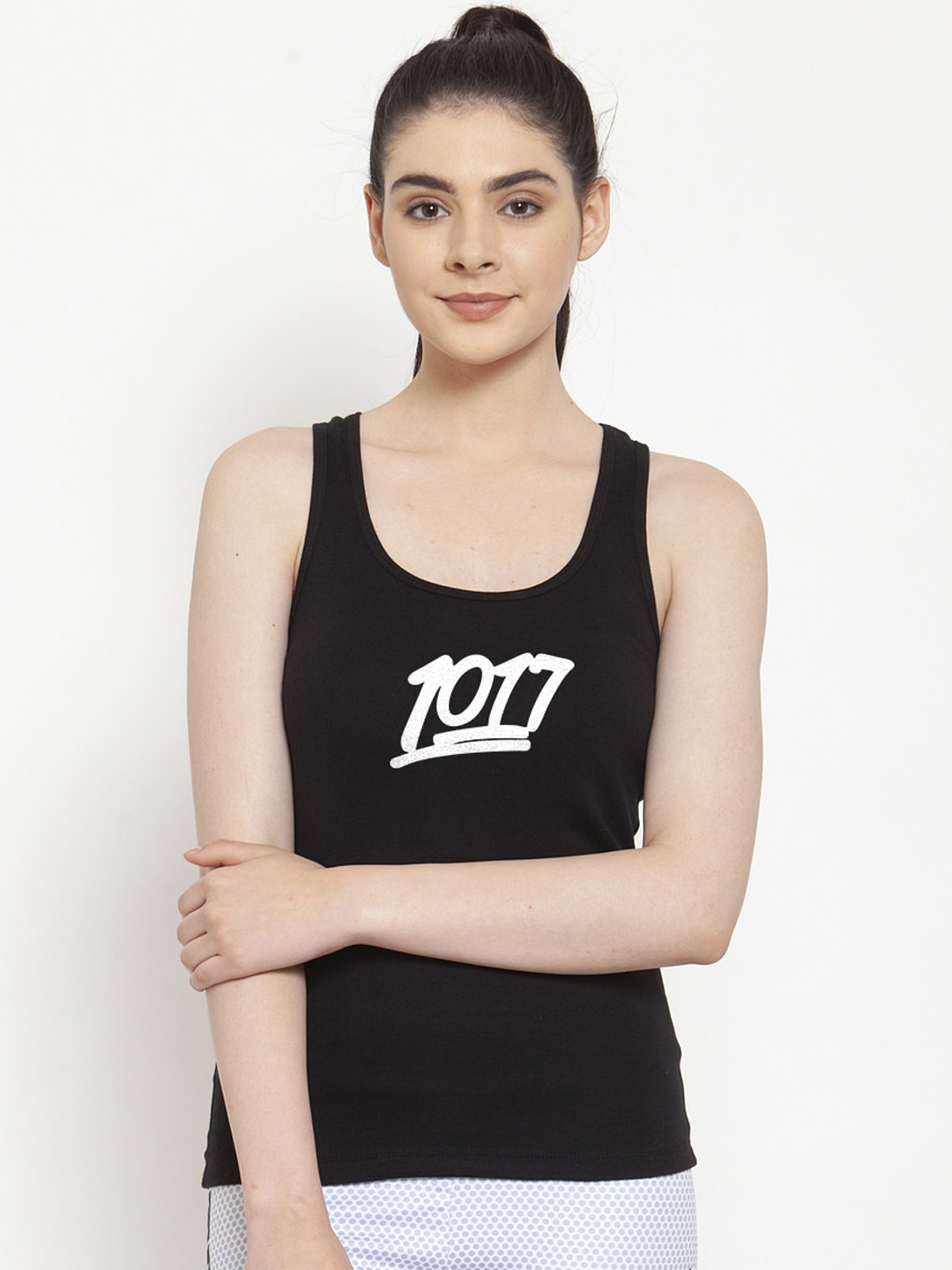 

Friskers Women White & Black Printed Camisole