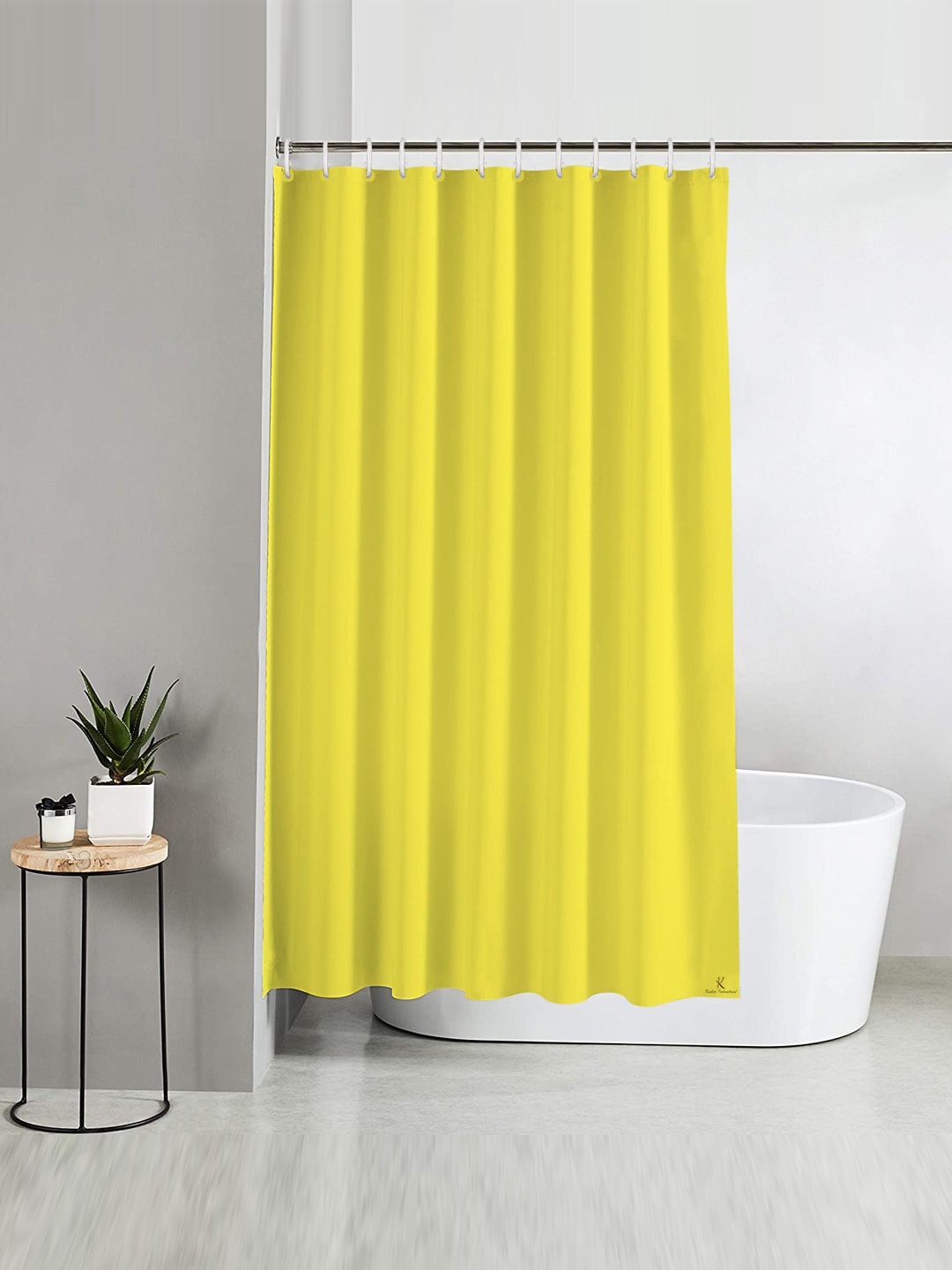 

Kuber Industries Yellow Solid Waterproof Shower Curtain With Hooks
