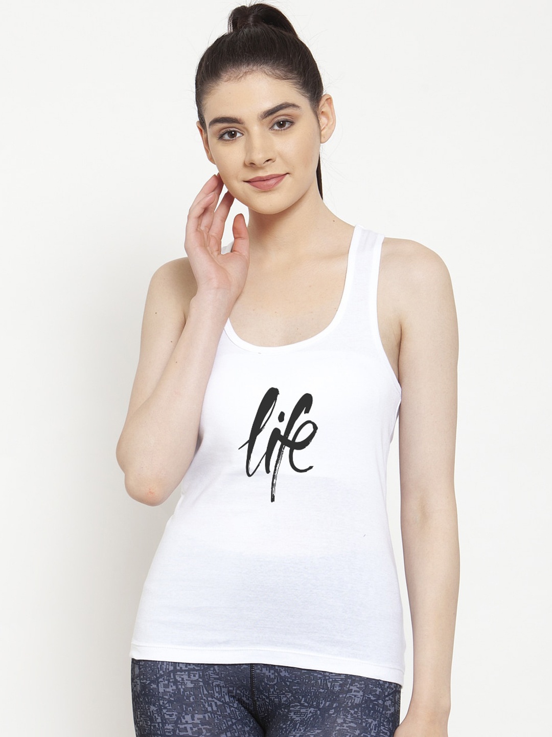 Friskers Women White & Black Printed Camisole