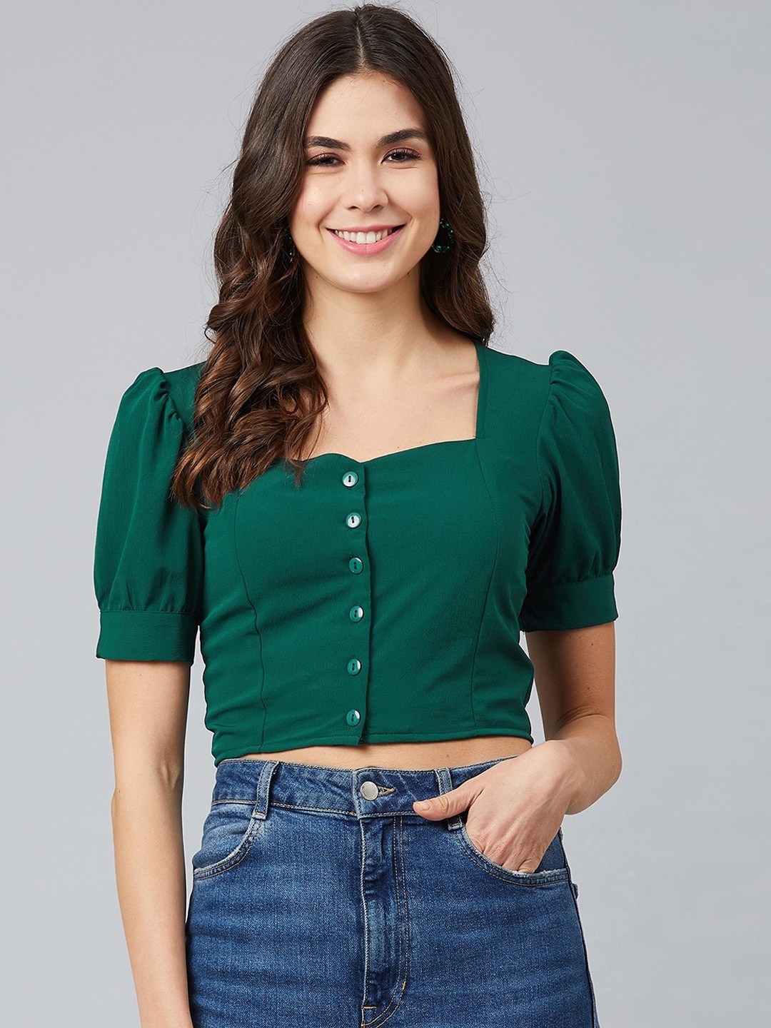 

Carlton London Green Puff Sleeves Georgette Top