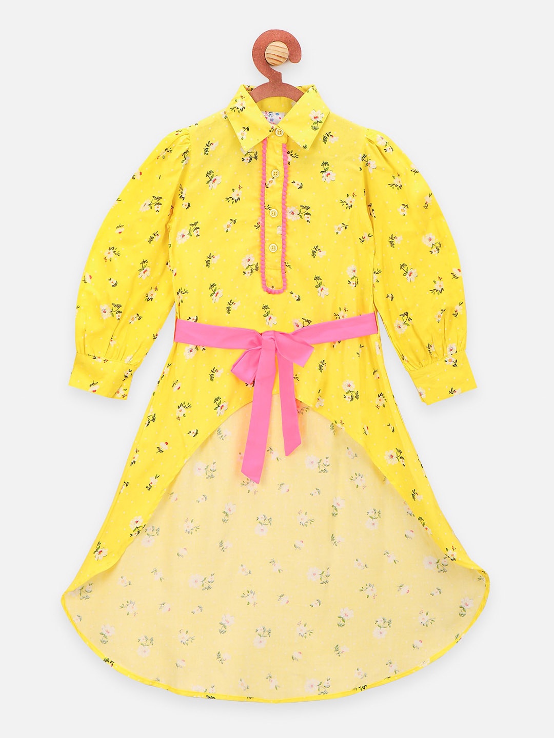

LilPicks Girls Yellow Printed Shirt Dress