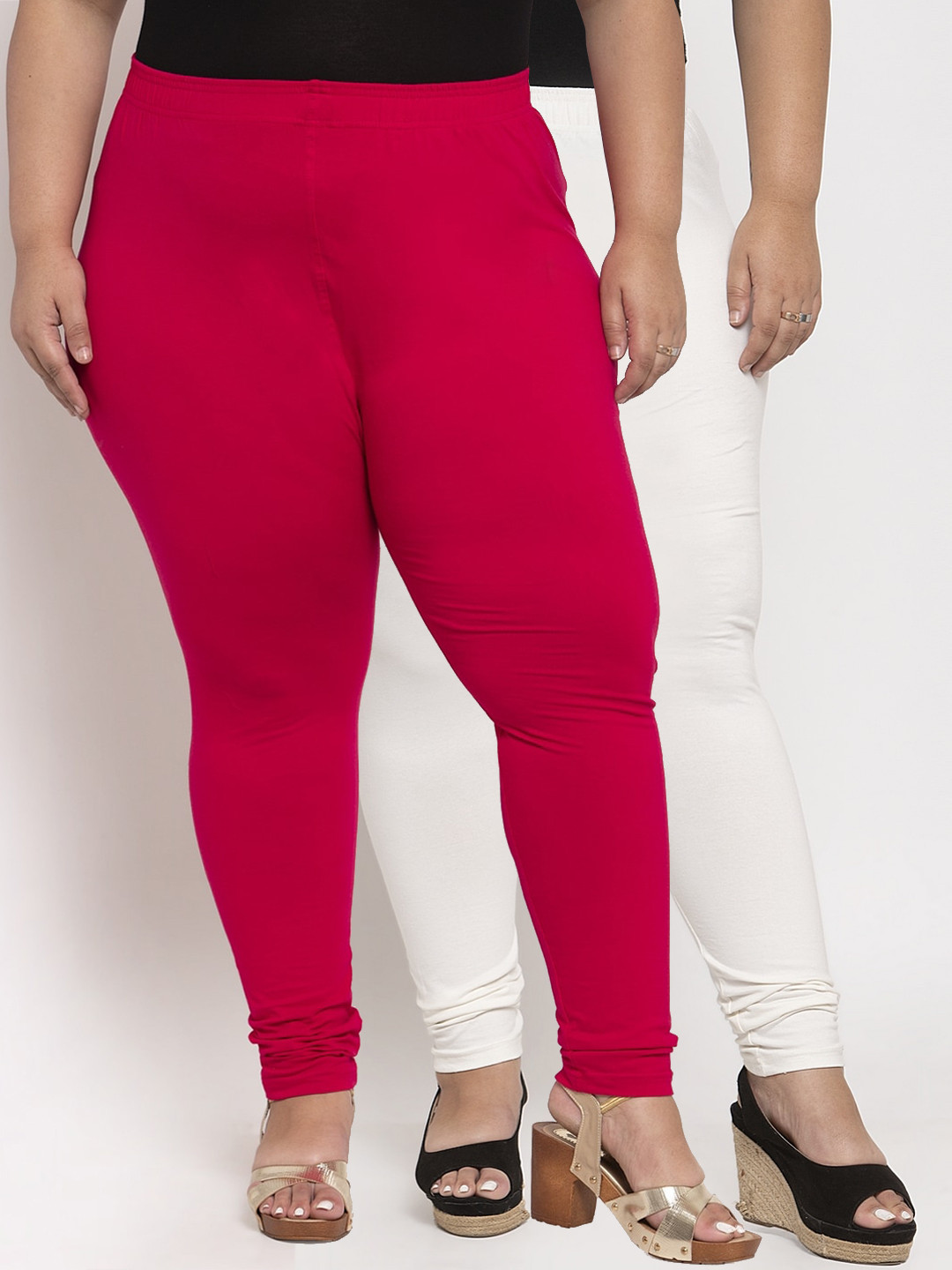 

TAG 7 PLUS Women Pack Of 2 Solid Plus Size Ankle-Length Leggings, Off white