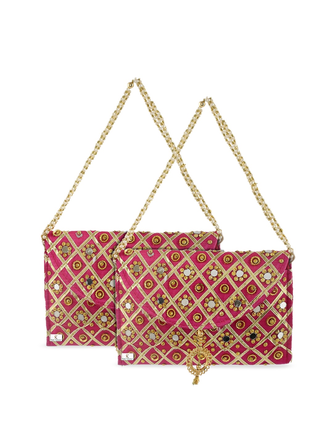 

Kuber Industries Set of 2 Pink Embellished Handheld Bag