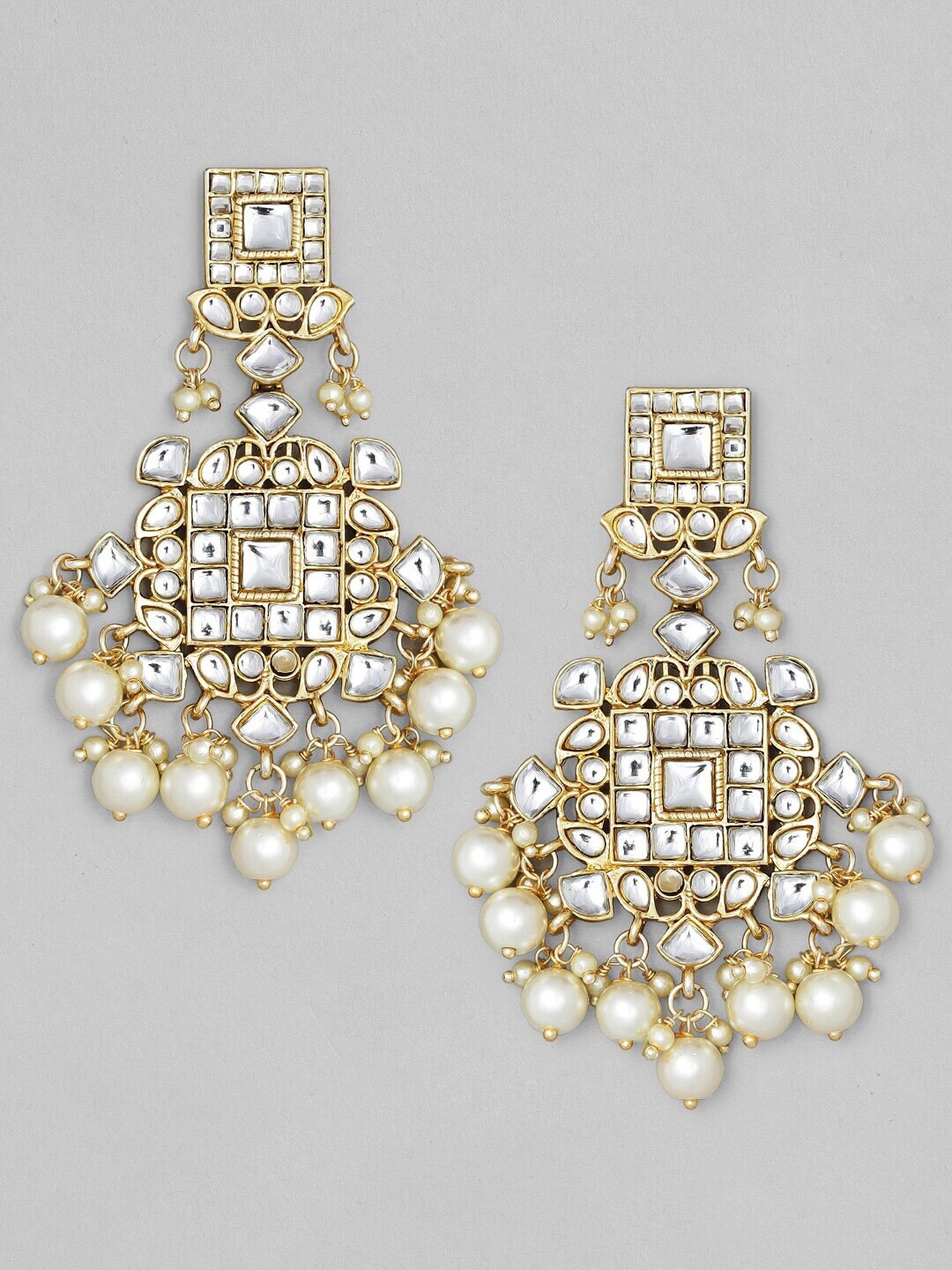 

Rubans Gold-Plated Off-White Contemporary Drop Earrings