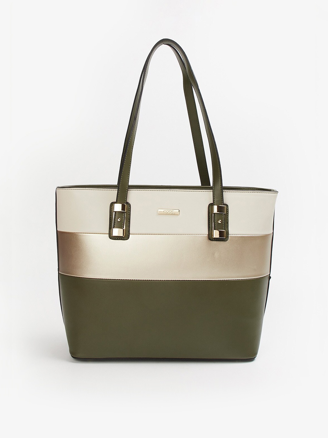 

CODE by Lifestyle Olive Green & Cream-Coloured Colourblocked Shoulder Bag