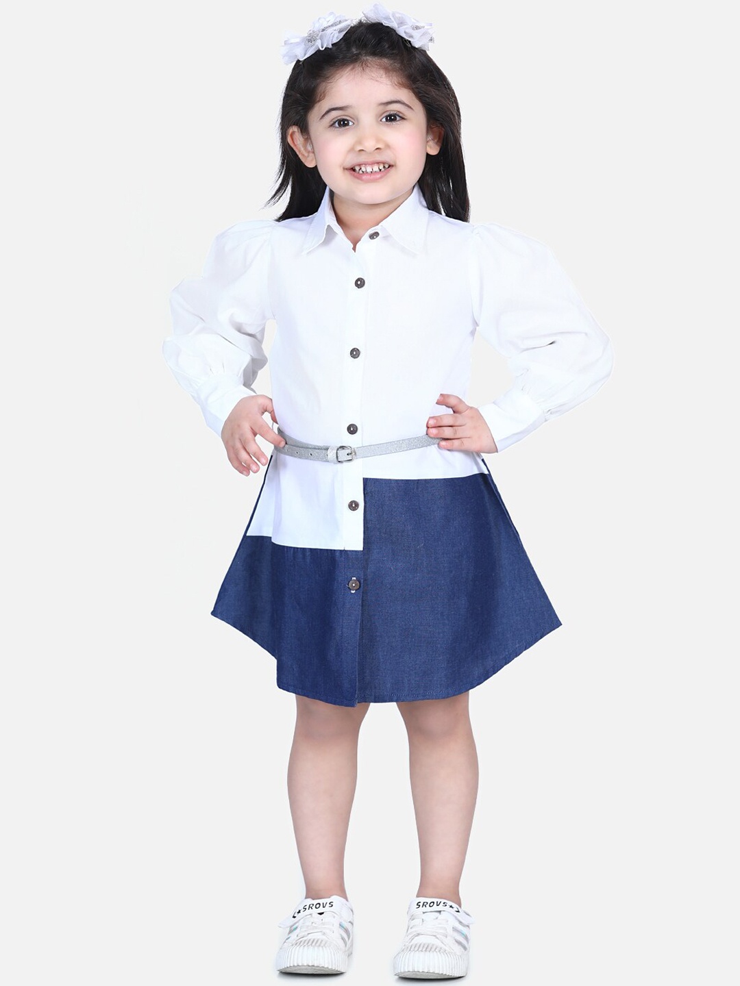 

LilPicks Girls White Solid Shirt Dress
