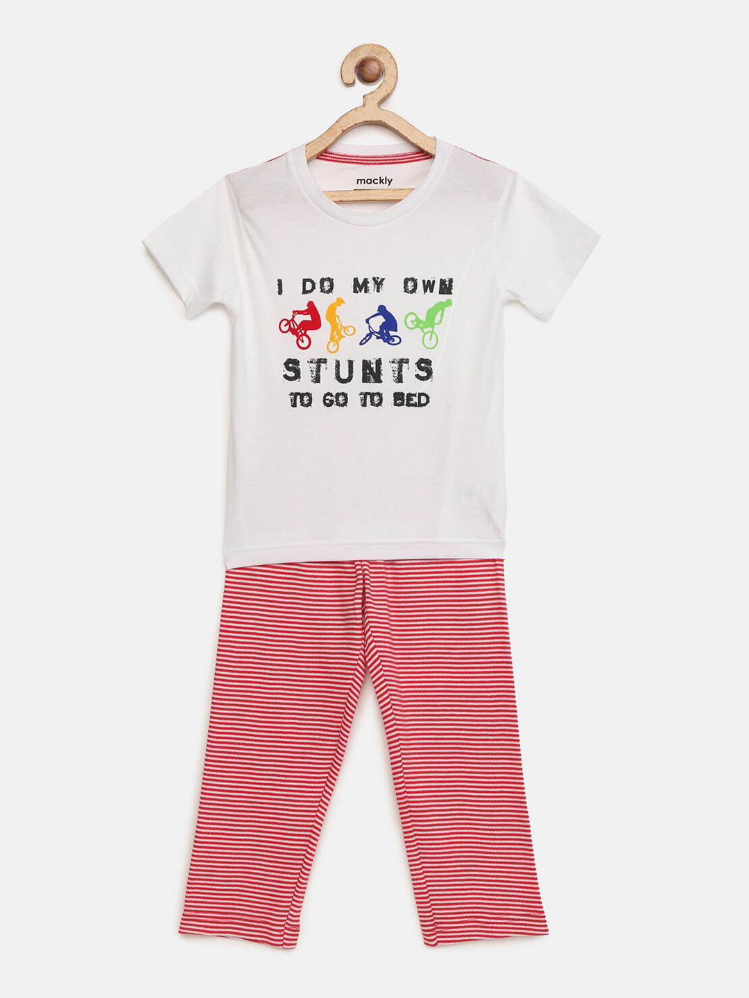 

mackly Boys White & Red Printed Night Suit