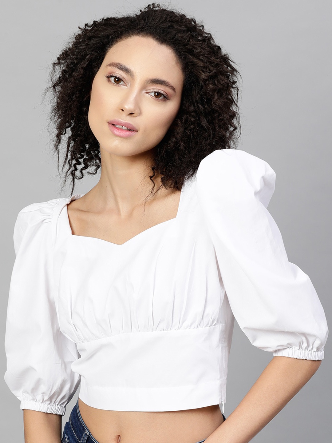 STREET 9 White Puff Sleeves Blouson Top