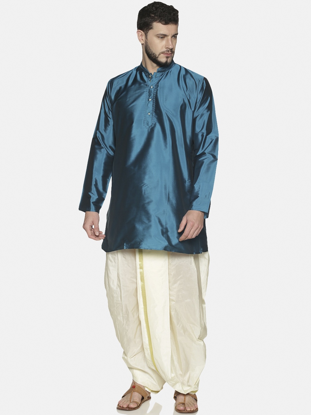 

TATTVA Men Blue Solid Kurta with Dhoti Pants