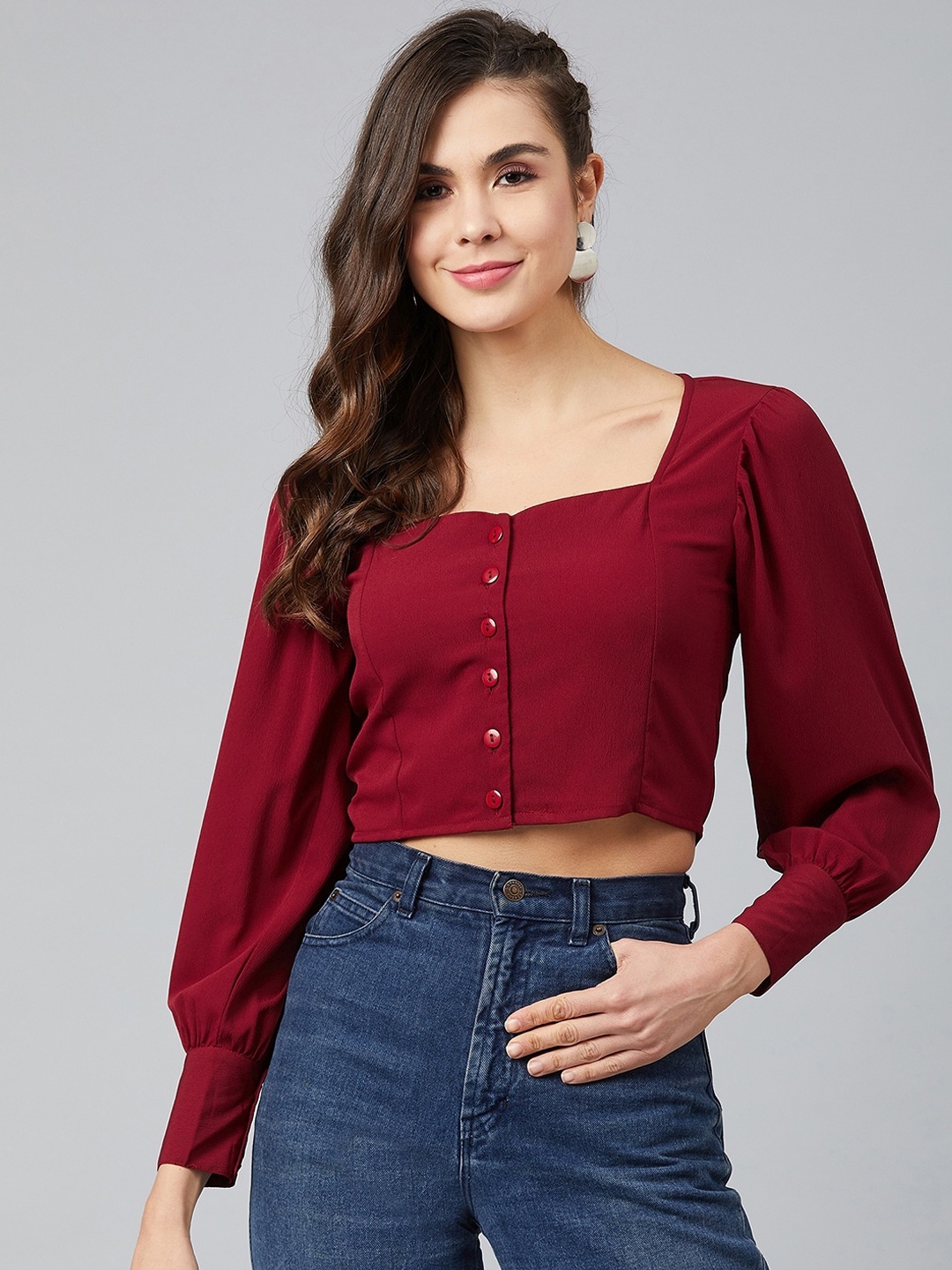 

Carlton London Women Maroon Georgette Crop Top
