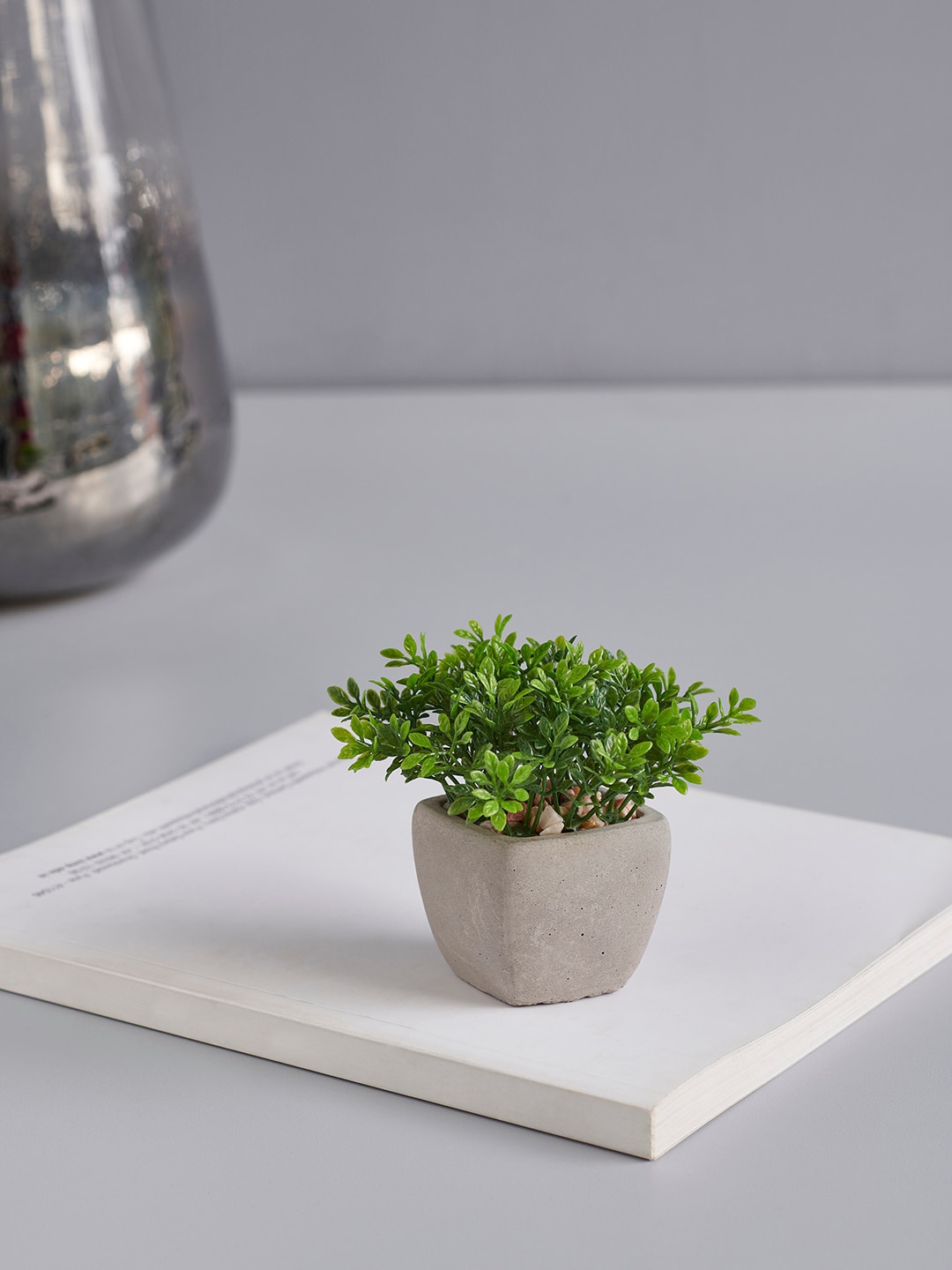

Pure Home and Living Set Of 4 Green & Grey Artificial Plants With Pots