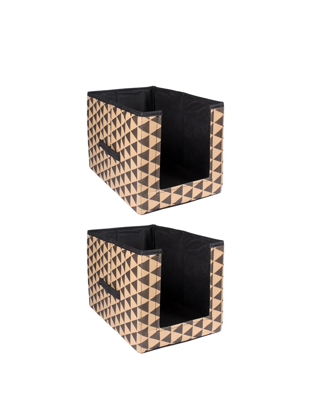 

prettykrafts Set of 2 Brown & Beige Geometric Print Shirt Stacker Closet Organisers