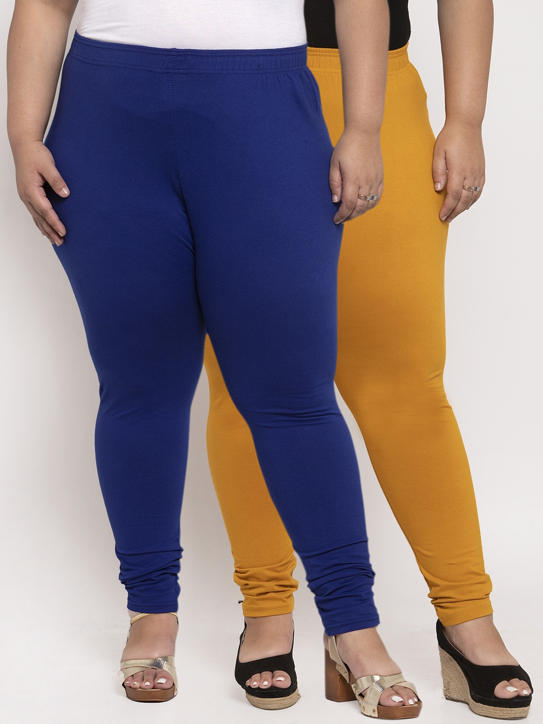

TAG 7 PLUS Women Pack Of 2 Solid Plus Size Ankle-Length Leggings, Mustard