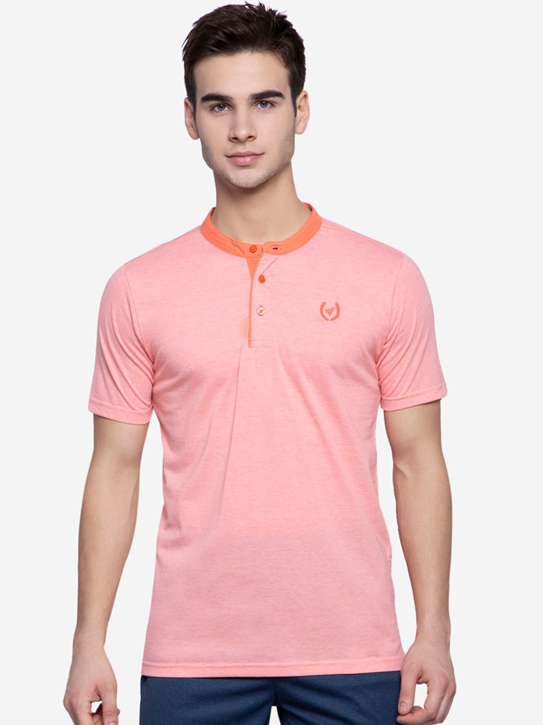 

NEVA Men Pink Solid Henley Neck T-shirt