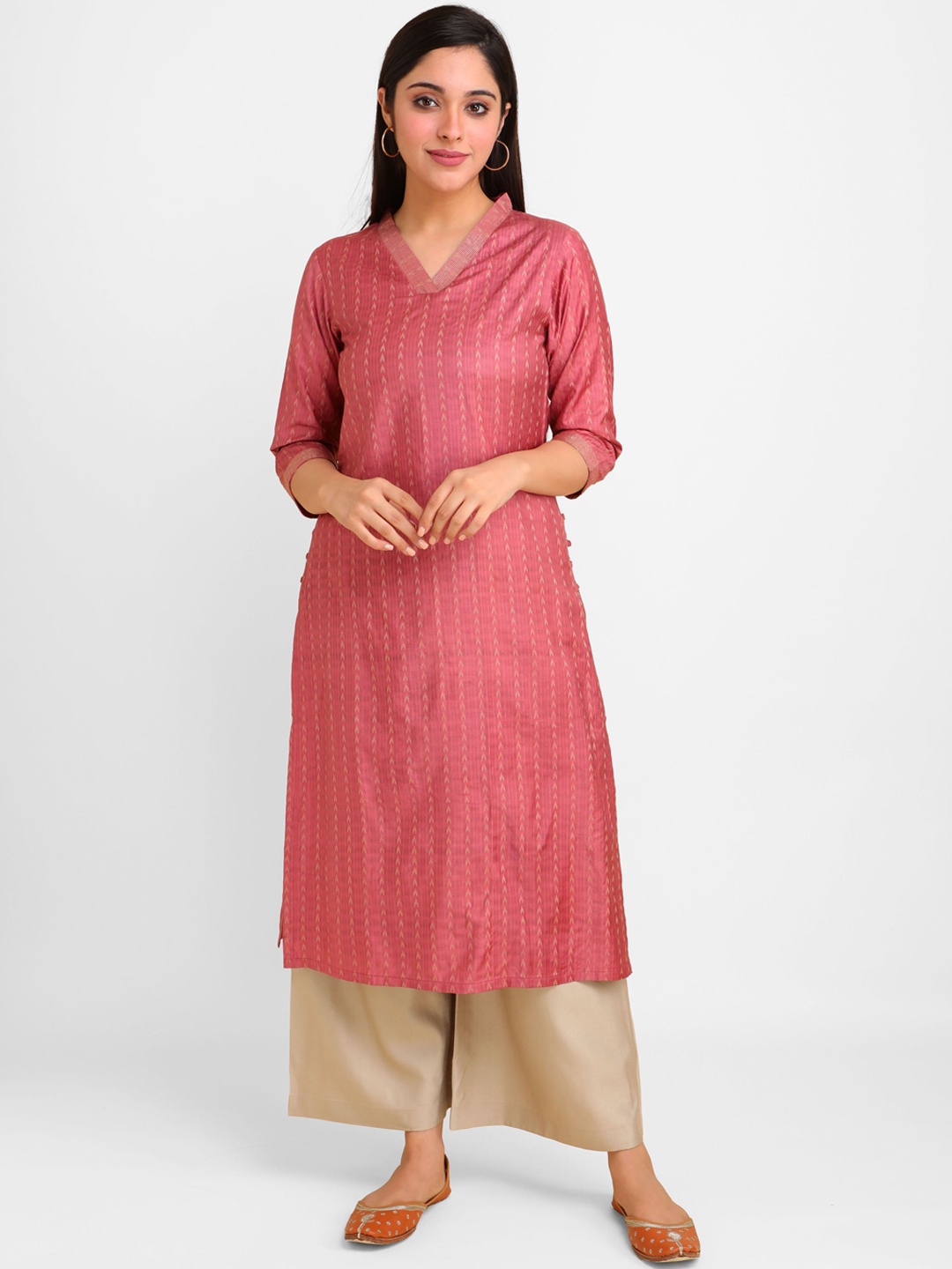 

lal10 Women Pink Geometric Printed Dobby Kurta