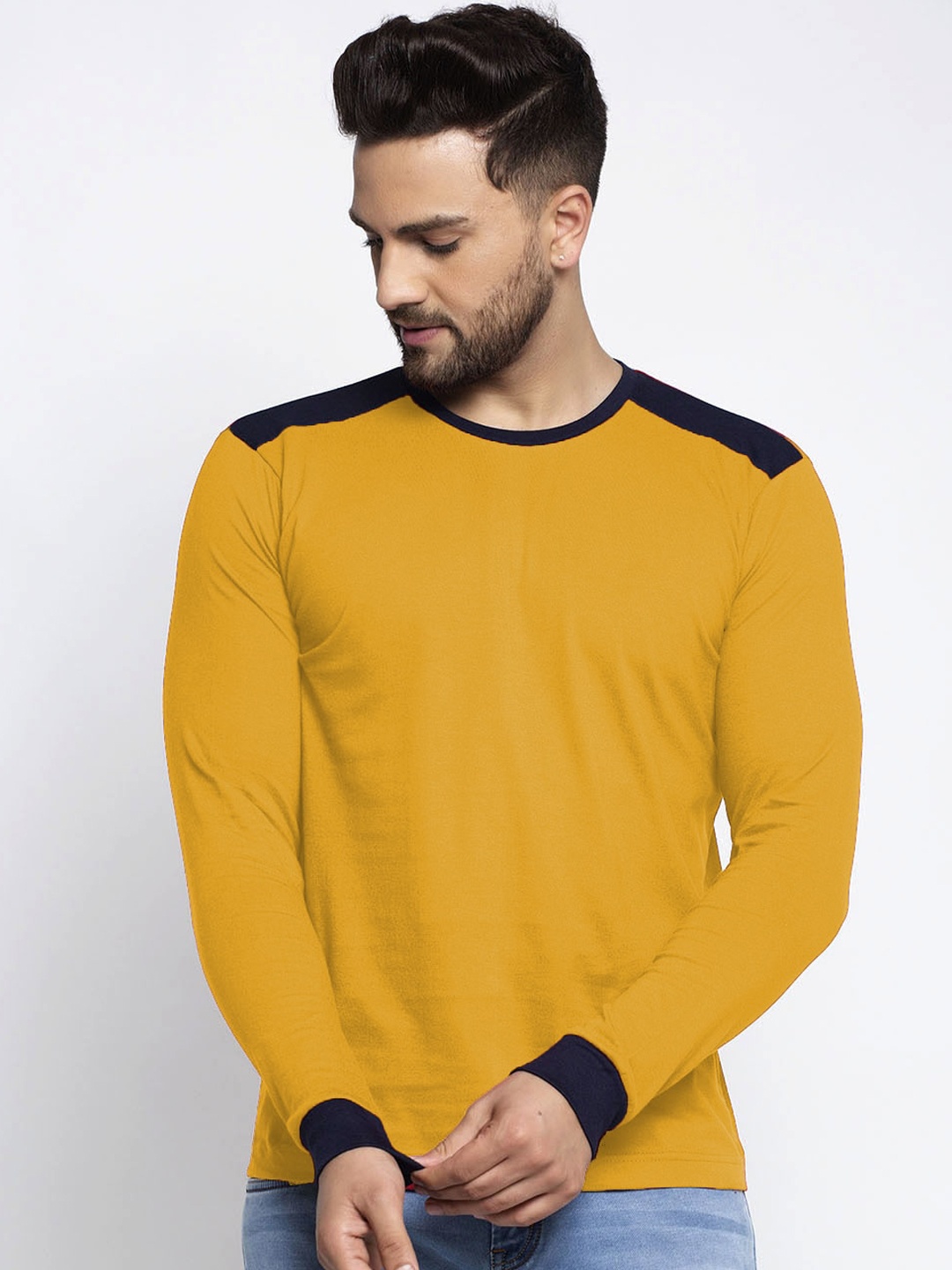 

Friskers Men Gold-Toned Solid Round Neck T-shirt