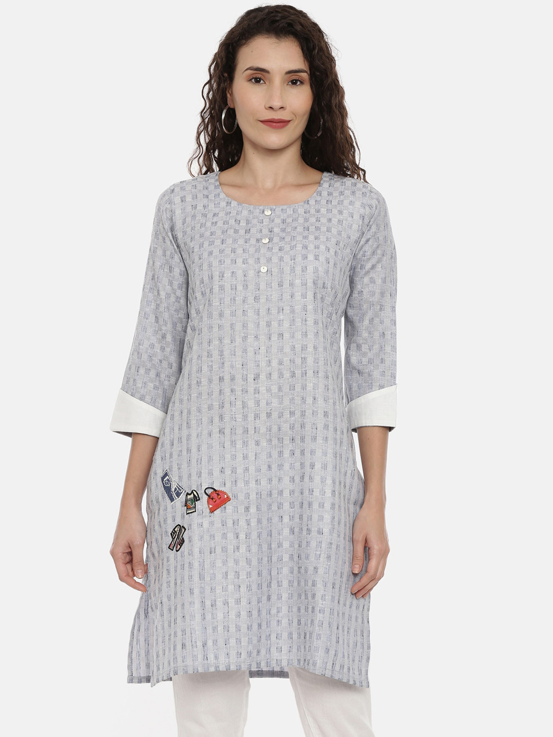 

Neerus Women Grey Geometric Printed Kurta