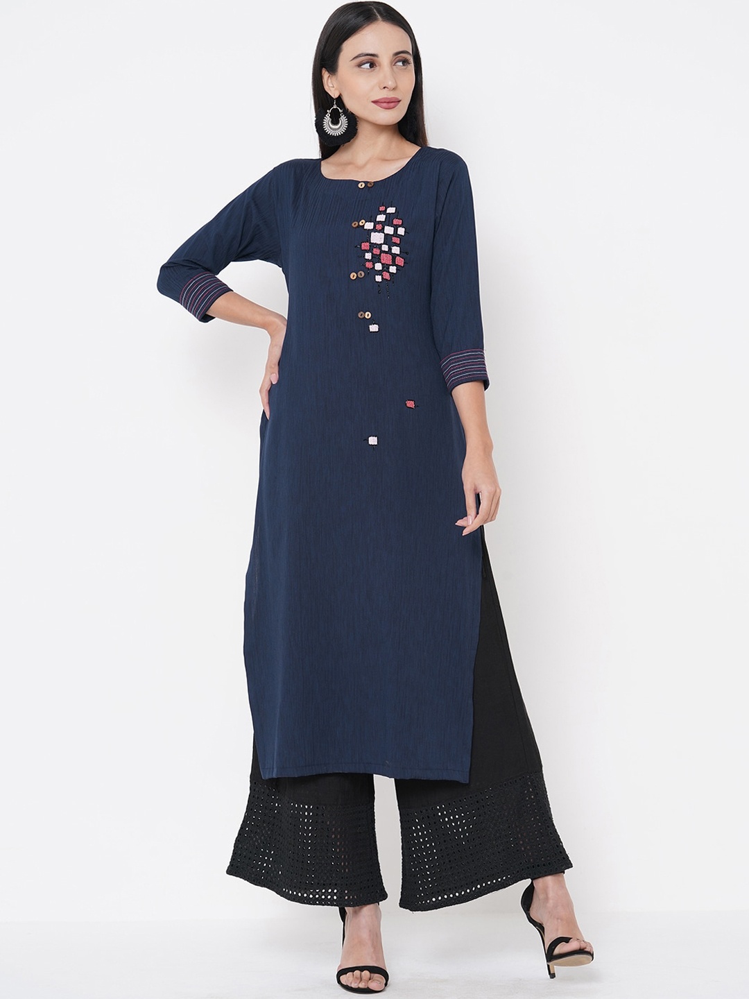 

FASHOR Women Blue Embroidered Thread Work Kurta