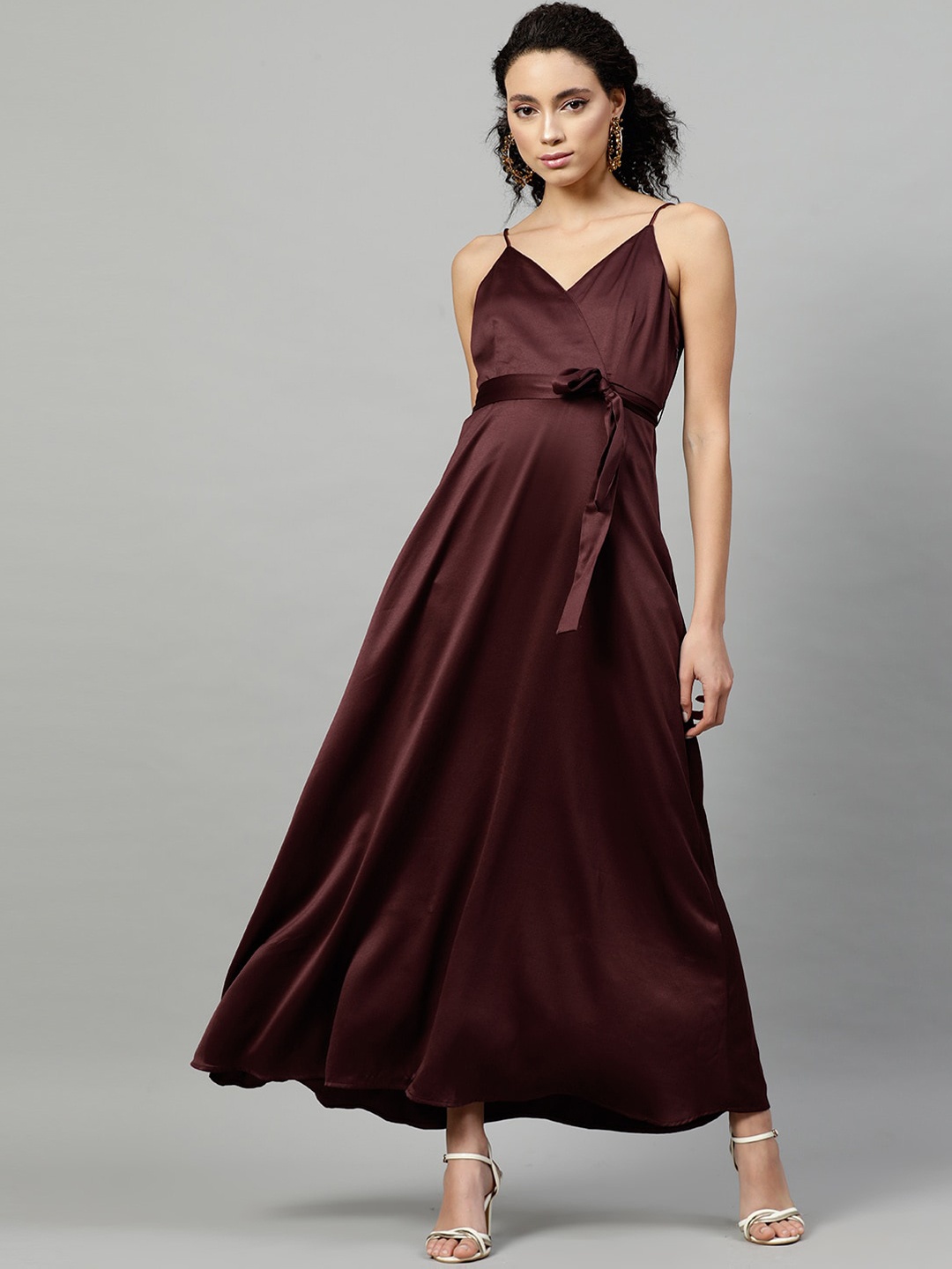 

STREET 9 Women Burgundy Solid Maxi Dress