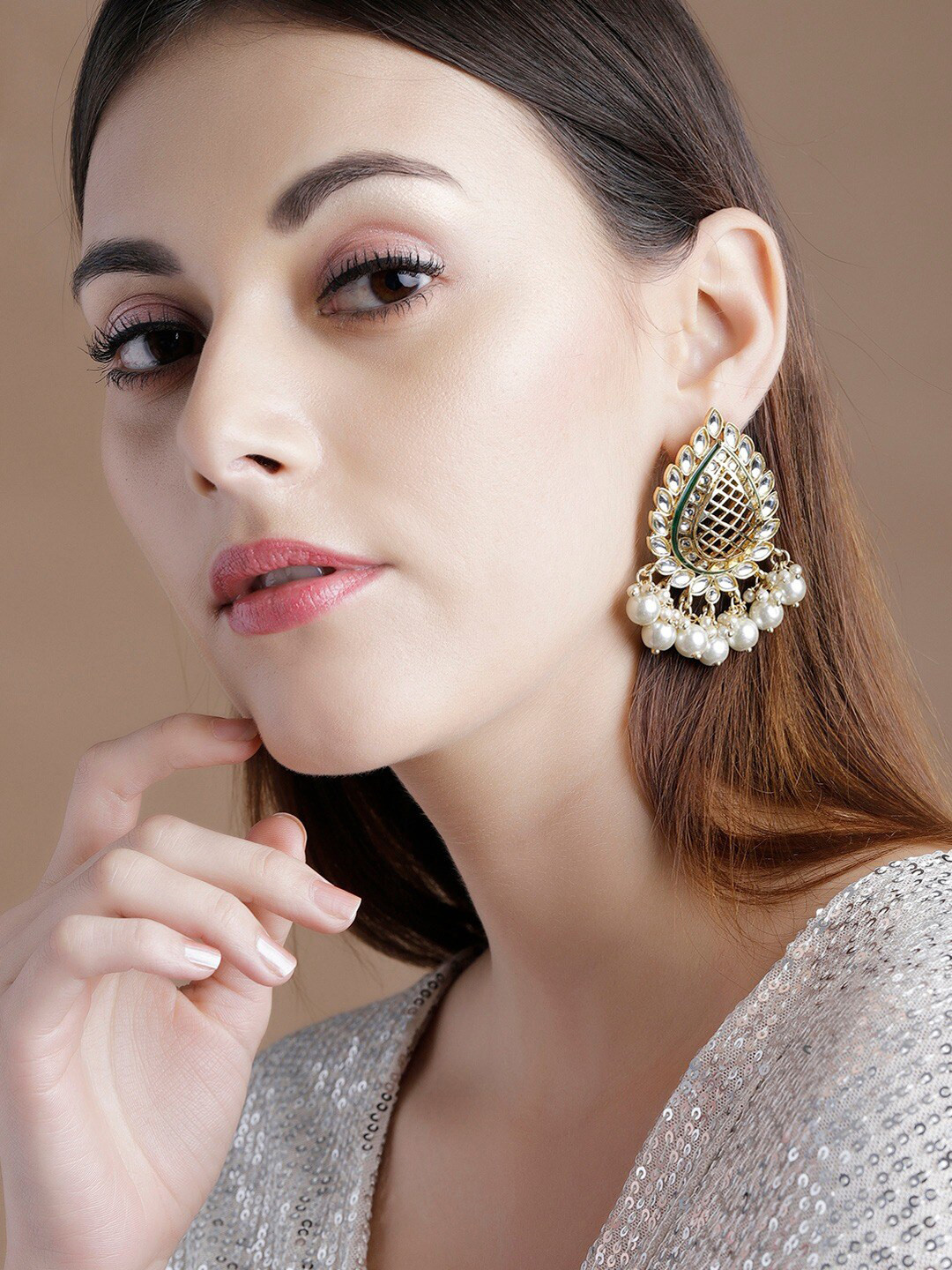 

Rubans Gold-Plated Handcrafted Leaf Shaped Drop Earrings