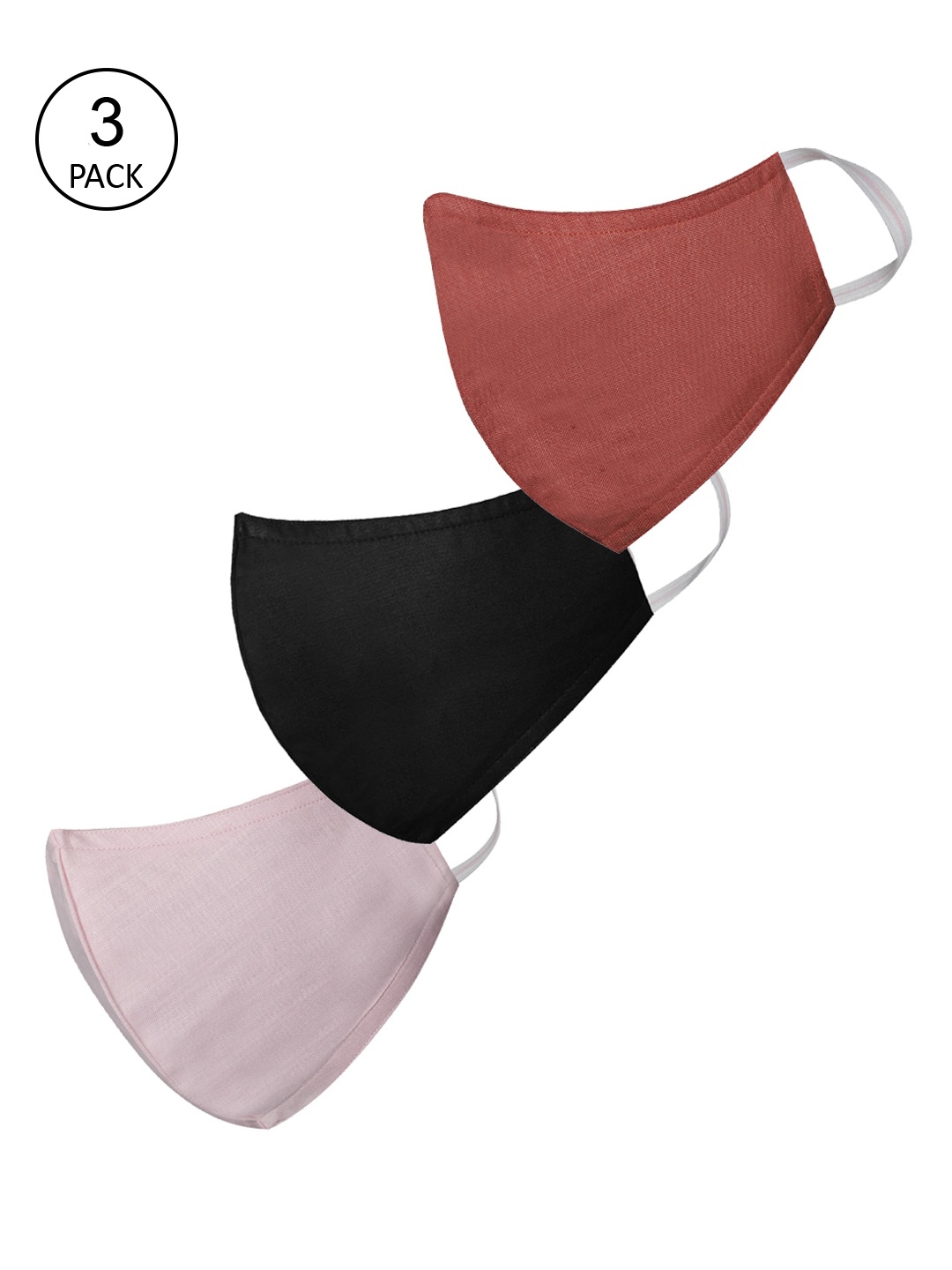 

VASTRAMAY Pack Of 3 Solid 3-Ply Reusable Anti-Pollution Cloth Masks, Pink