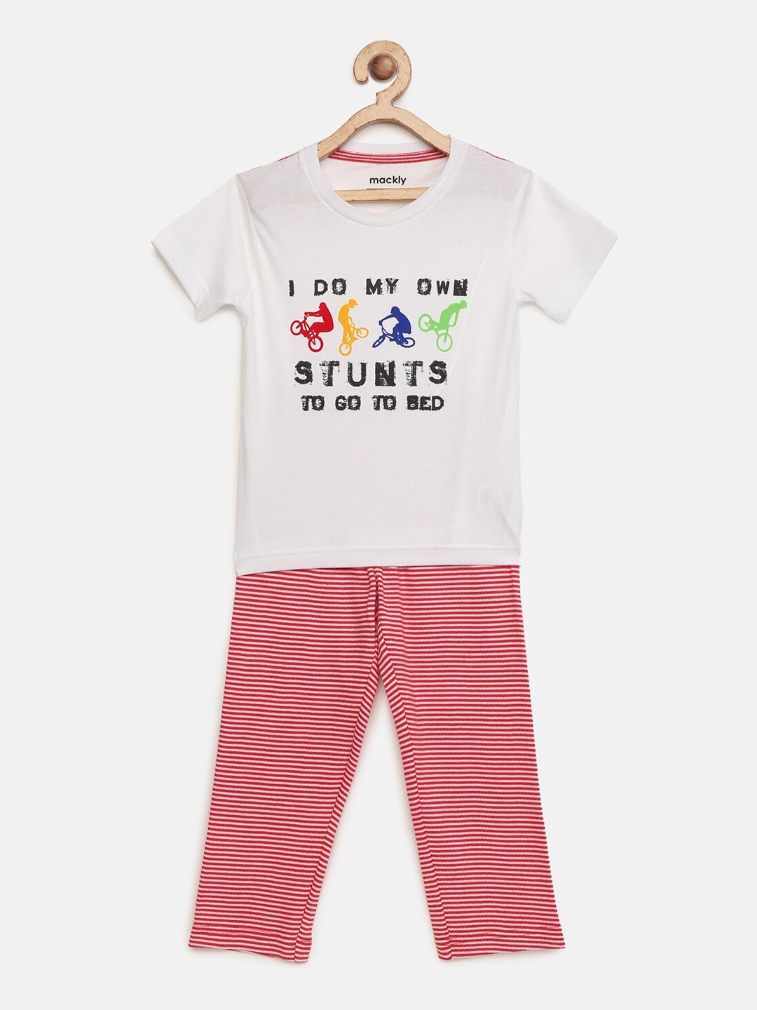 

mackly Boys White & Red Printed Night suit