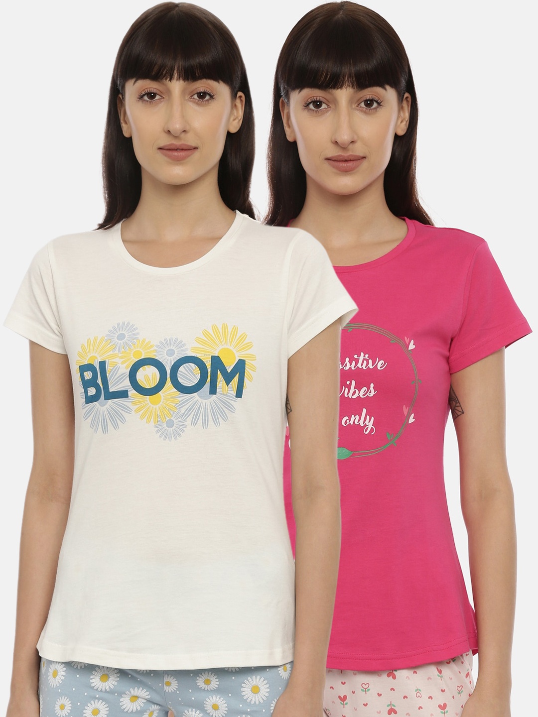 

Curare Women Pack Of 2 Printed Cotton Lounge T-Shirts, Pink