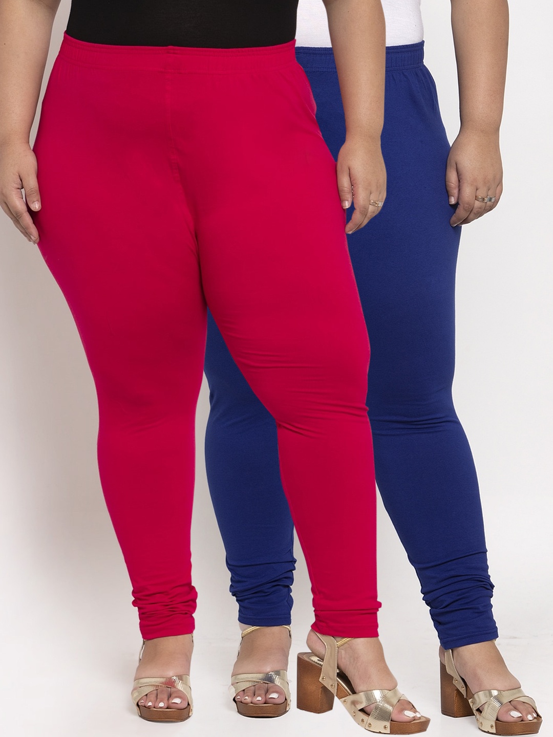 

TAG 7 PLUS Women Pack Of 2 Solid Plus Size Ankle-Length Leggings, Blue