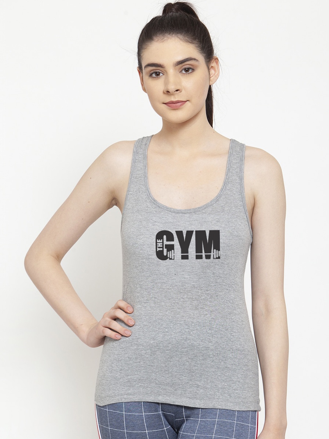 Friskers Grey Melange & Black Print Top
