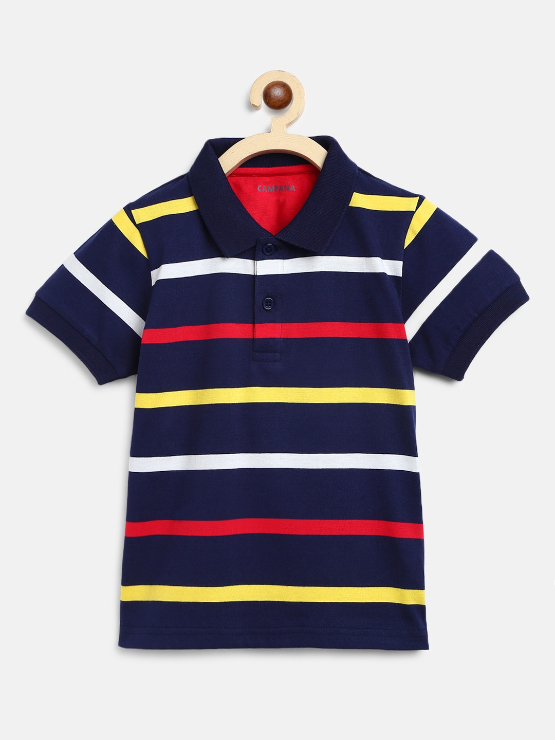 

Campana Boys Navy Blue Striped Polo Collar T-shirt