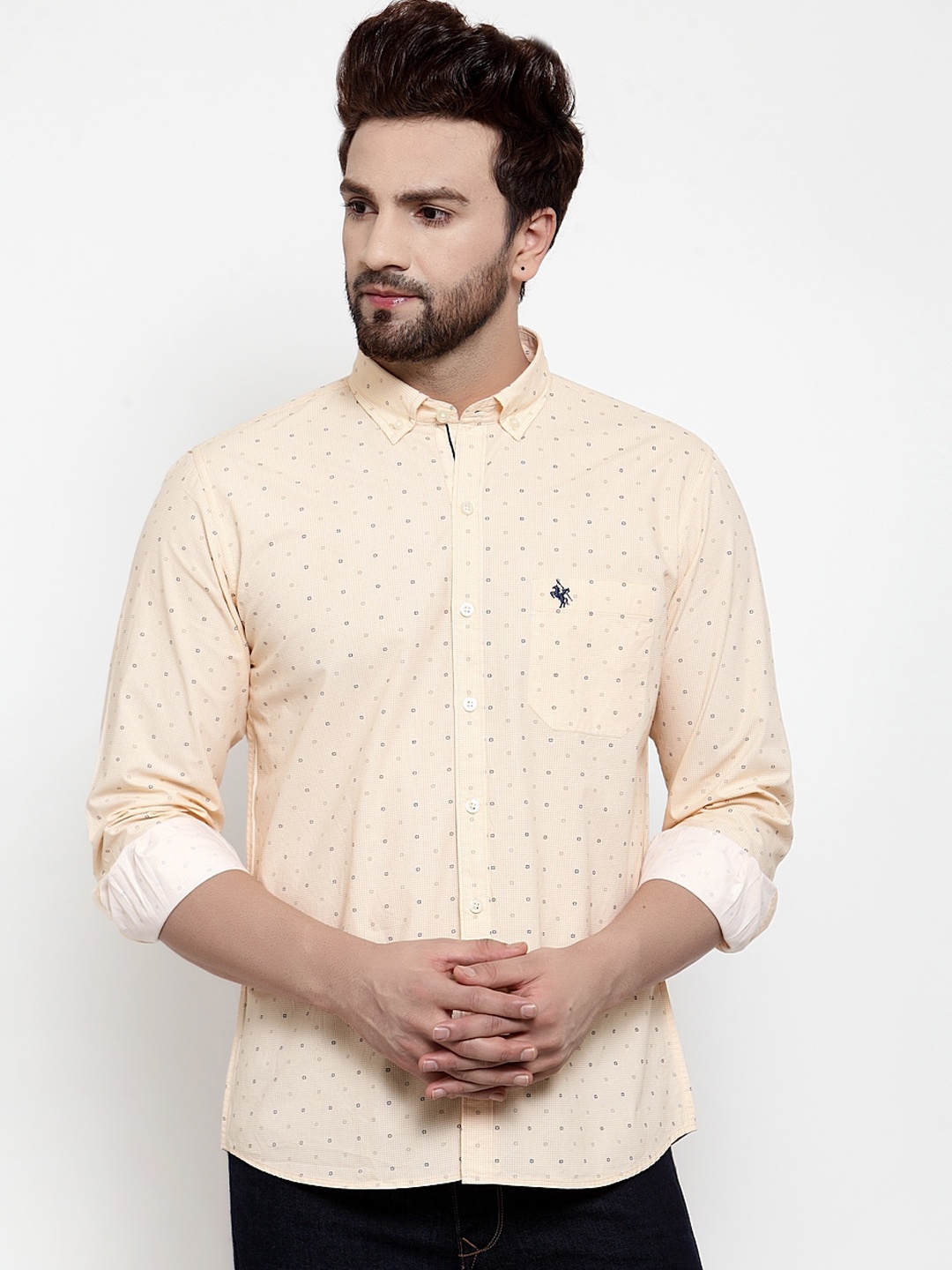 

Cantabil Men Yellow Slim Fit Printed Casual Shirt