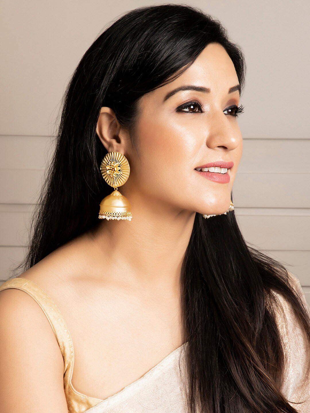 

Rubans Gold-Plated Contemporary Handcrafted Jhumkas