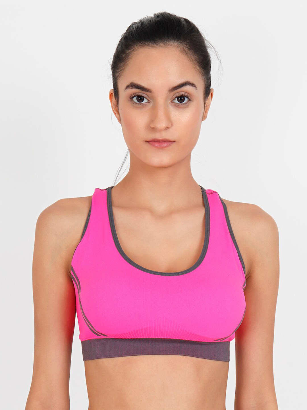 

Lebami Pink Solid Non-Wired Removable Padding Workout Bra 3606 H.Pink_30C